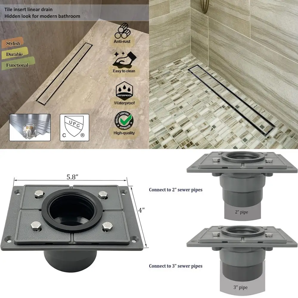 32-Inch Brushed Stainless Steel Linear Shower Floor Drain with Tile Insert Grate