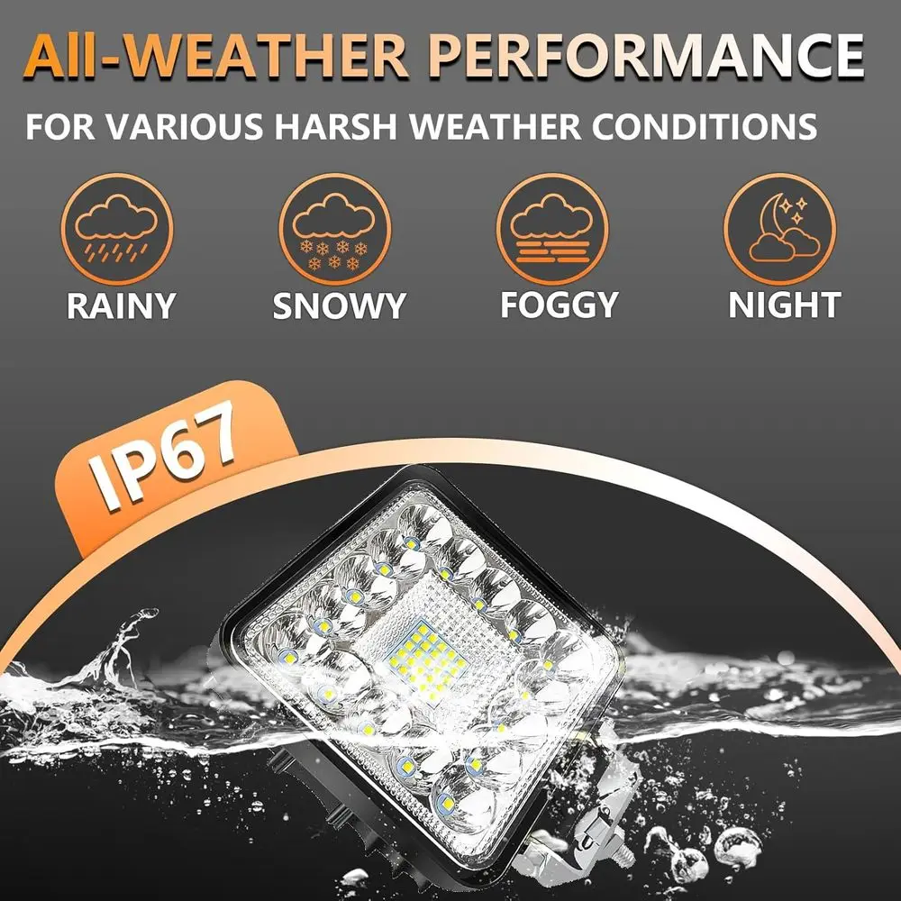 Luces LED de trabajo para tractores, luces LED Pod de 4 pulgadas, 120W, 10000lm, cubo de 12V y 24V, luz todoterreno cuadrada para servicio, camión de remolque, ATV, UTV, RV