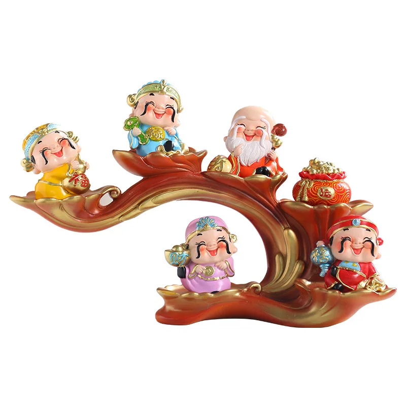 New Five Blessings Wealth God Zhaocai Creative Living Room Entrance Home Decoration Decoration Resin Craft Gifts
