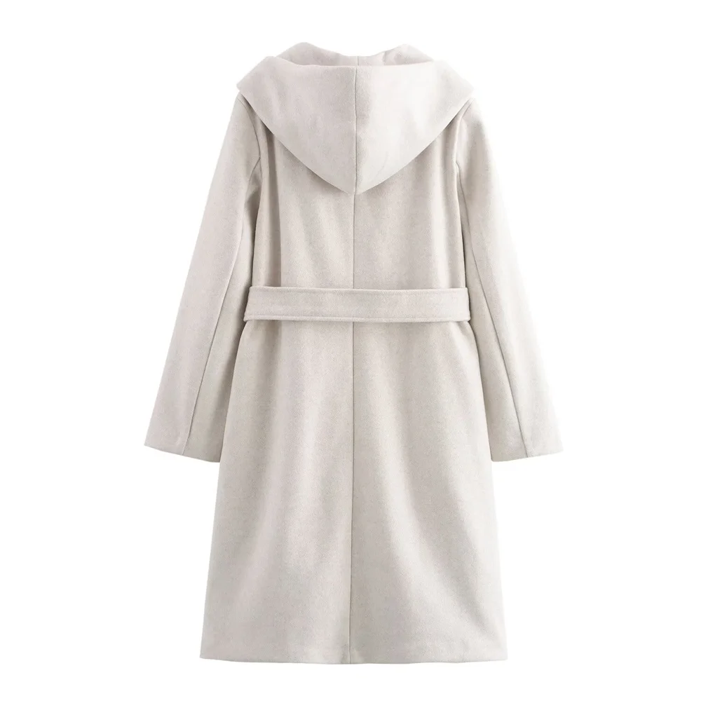 Felpa con cappuccio con colletto alla moda europea e americana da donna nuova autunno con cintura e tasca con fiocco morbido cappotto a vento