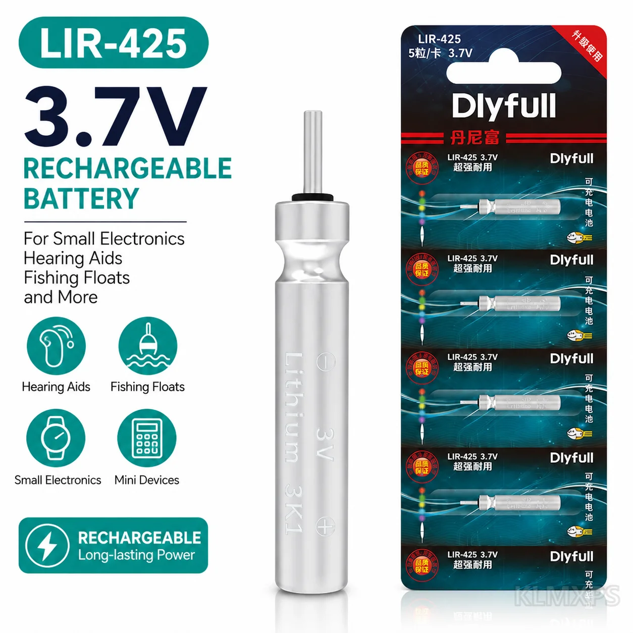 LIR425 3.7V Rechargeable Fishing Float Battery USB Charger Set for LED Night Fishing Float Electronic Bobber