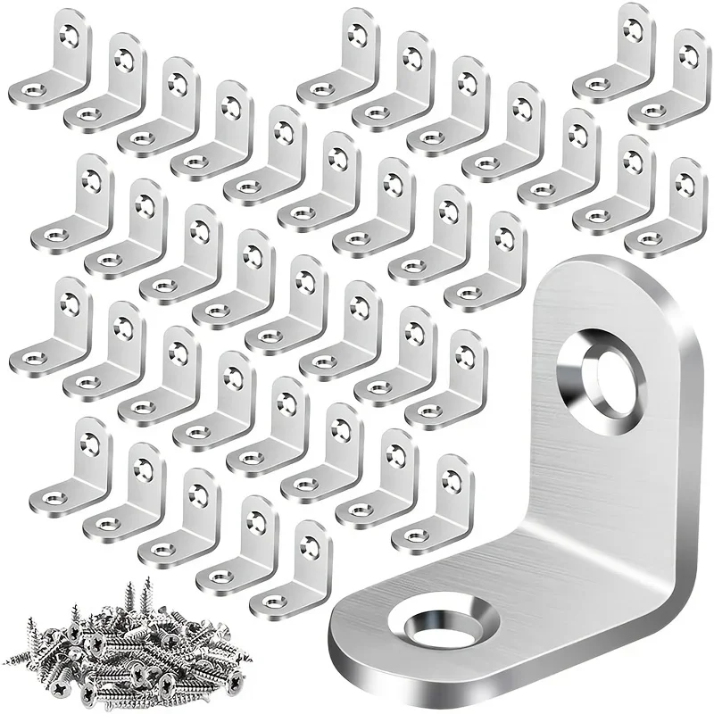 40pcs L Bracket Corner Bracket Set,Metal L Brackets For Shelves Wood Furniture Cabinets Chairs Drawers With 80 Screws