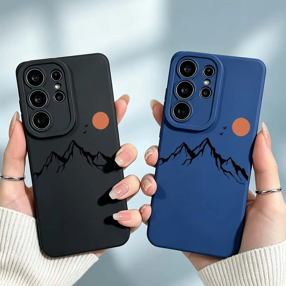 Cartoon Mountain Sun Bird For Samsung Galaxy S26 S25 S24 S23 S22 S21 A55 A54 A35 A15 Ultra FE Plus Phone Case Cover