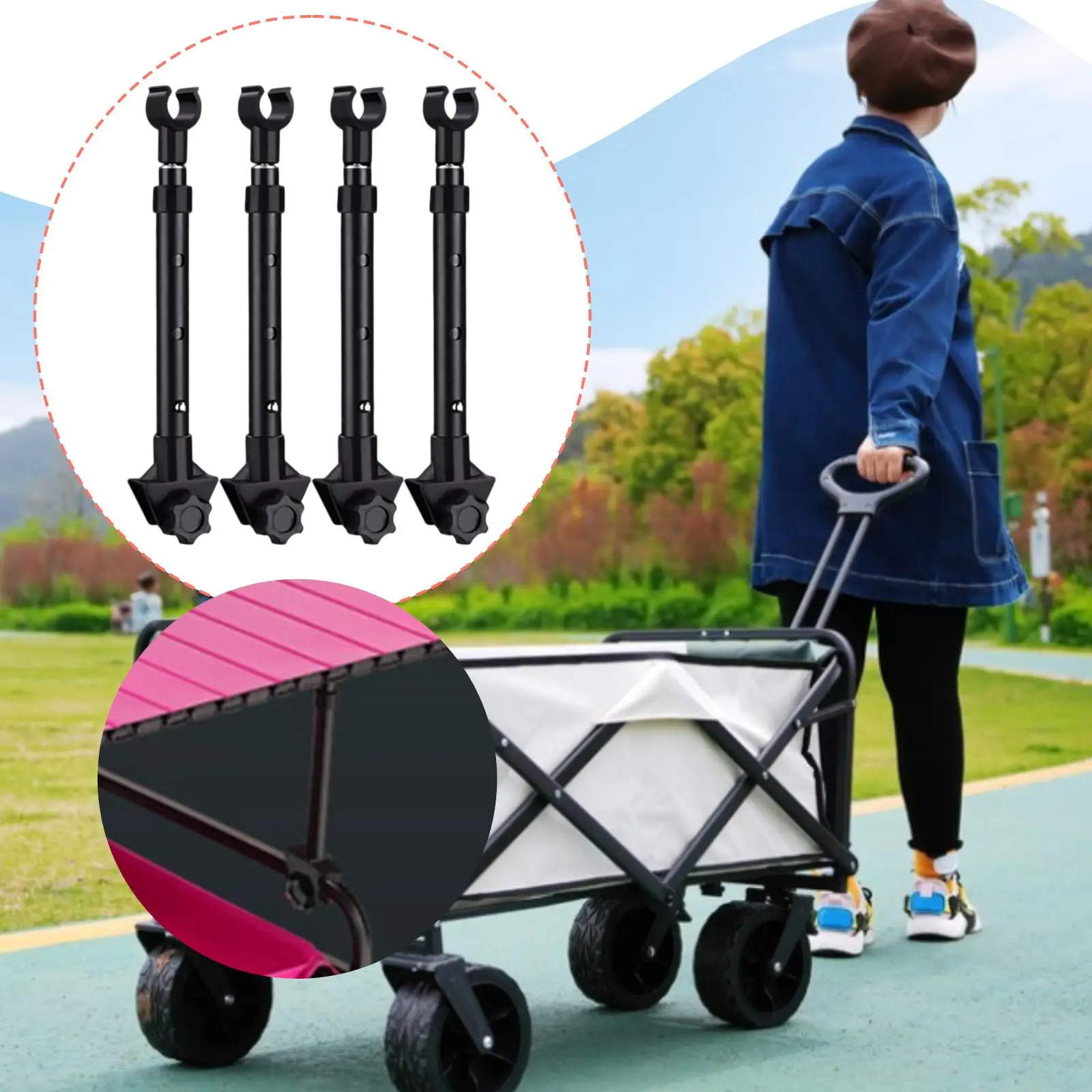 4x Wagon Cart Roof Rod Simple Installation Black Support Pole Camping Awning Frame Kit
