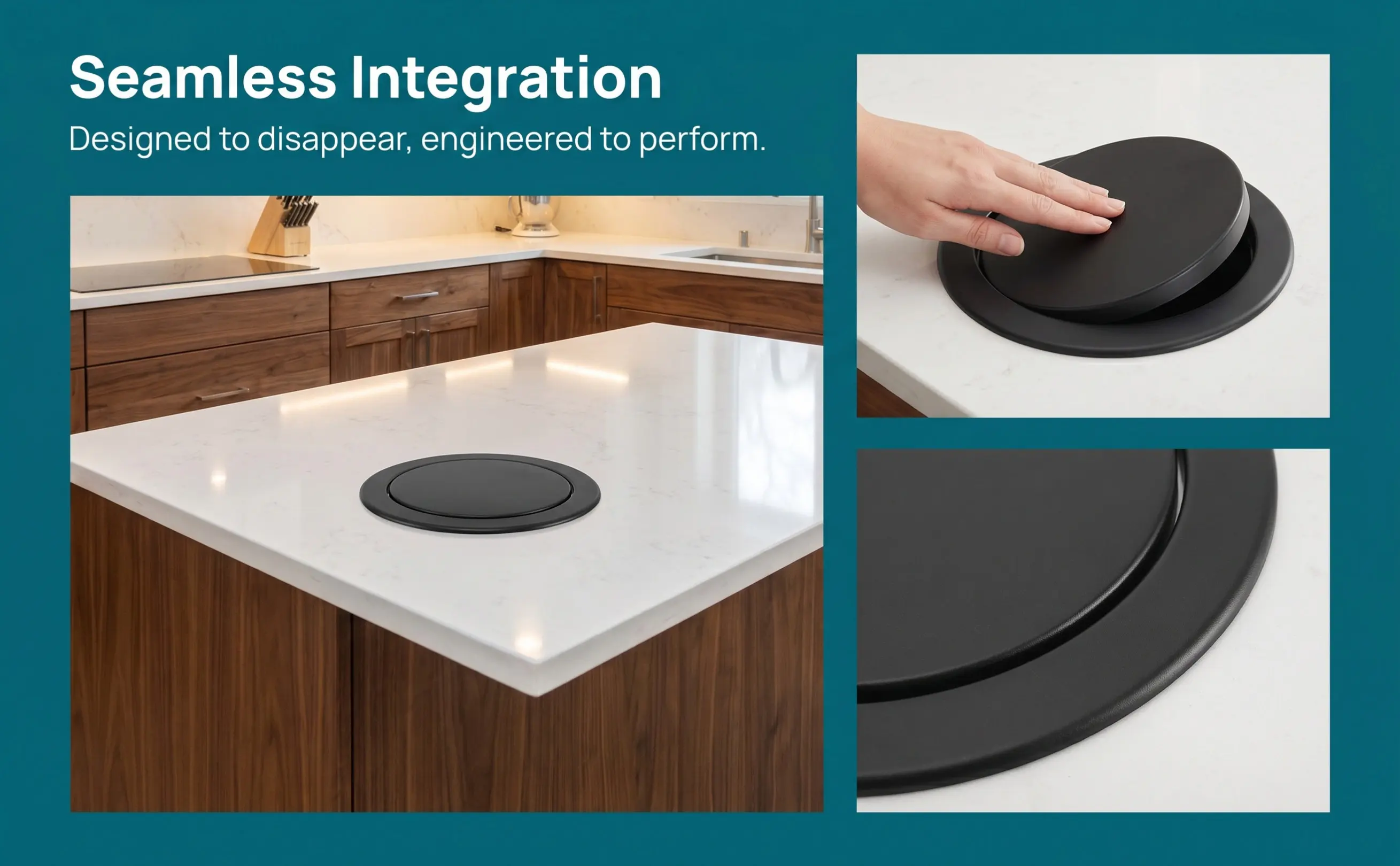 Flush-Mount Stainless Steel Trash Lid 22-26Cm Countertop Recessed Embedded Waste Chute Cover Swing Flap Garbage Bin Lid Kitchen
