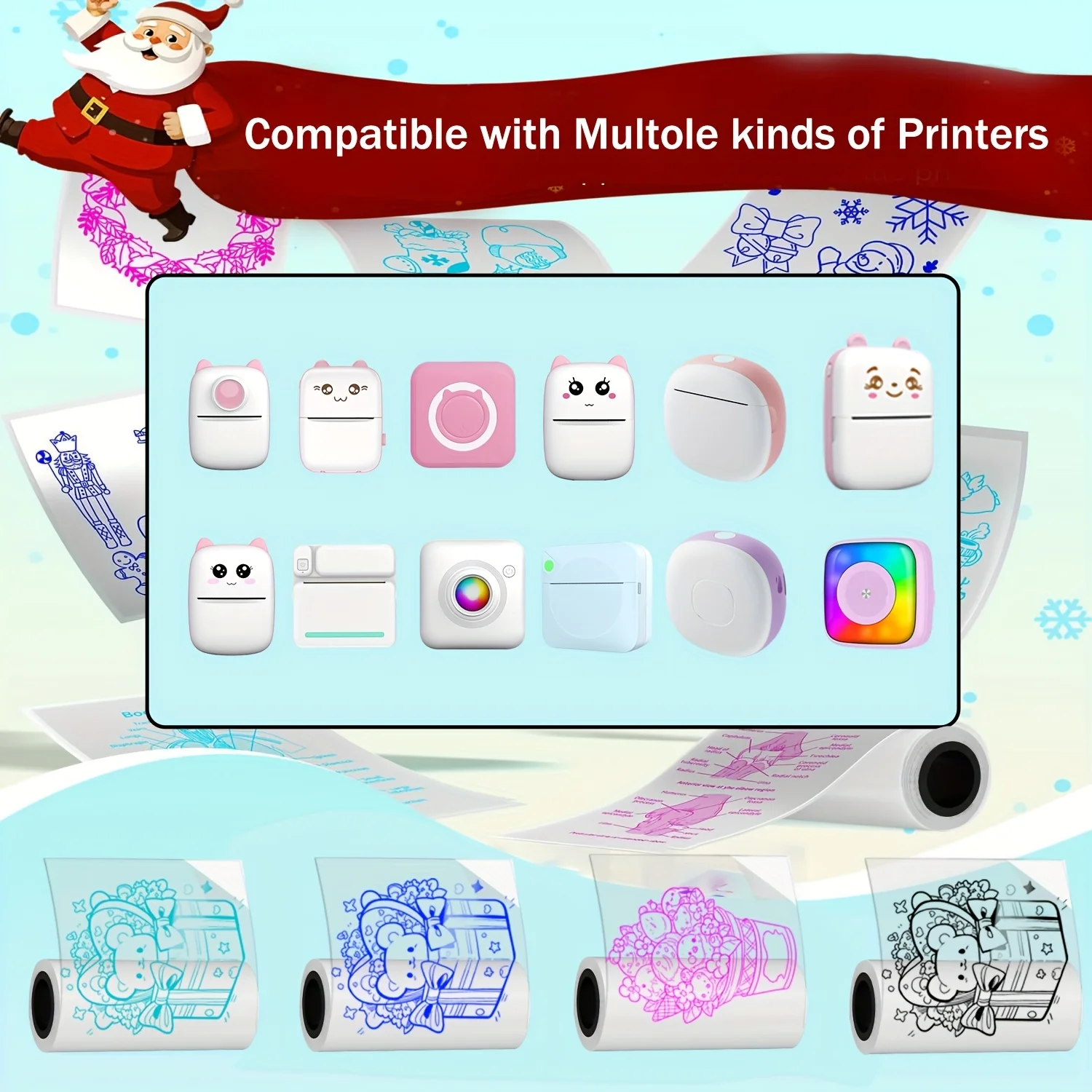 4 قطع 57 ملم لفات ورق ملونة شفافة ذاتية اللصق للطابعات الصغيرة - عيد الميلاد/العام الجديد، المطبخ/المدرسة/المكتب، وضع العلامات