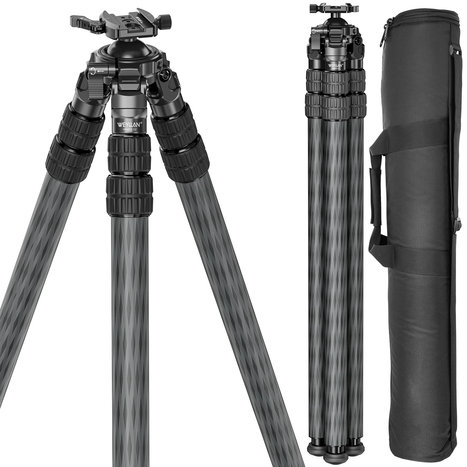 WEYLLAN HN403 40mm Statyw z włókna węglowego do polowań, 70.49'' Karbonowy statyw strzelecki z wbudowaną głowicą kulową 52mm, maksymalne obciążenie 30kg — zdjęcie produktu 7