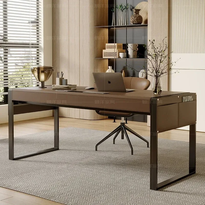 

Italian Minimalist Desk Minimalist Home Study Designer High-end Saddle Leather Lift Top Table Office Table Picnic Auxiliary