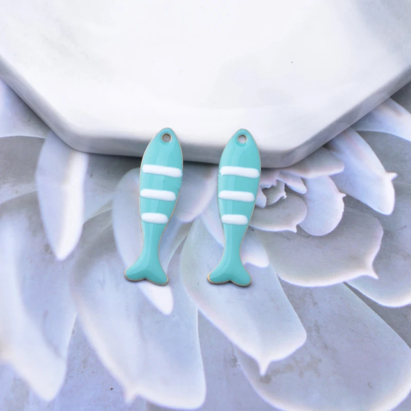 10pcs Copper Both-sided  Enamelled Big Cute Fish Charms oil dripping  Necklace Bracelet Pendant DIY Jewelry Accessories