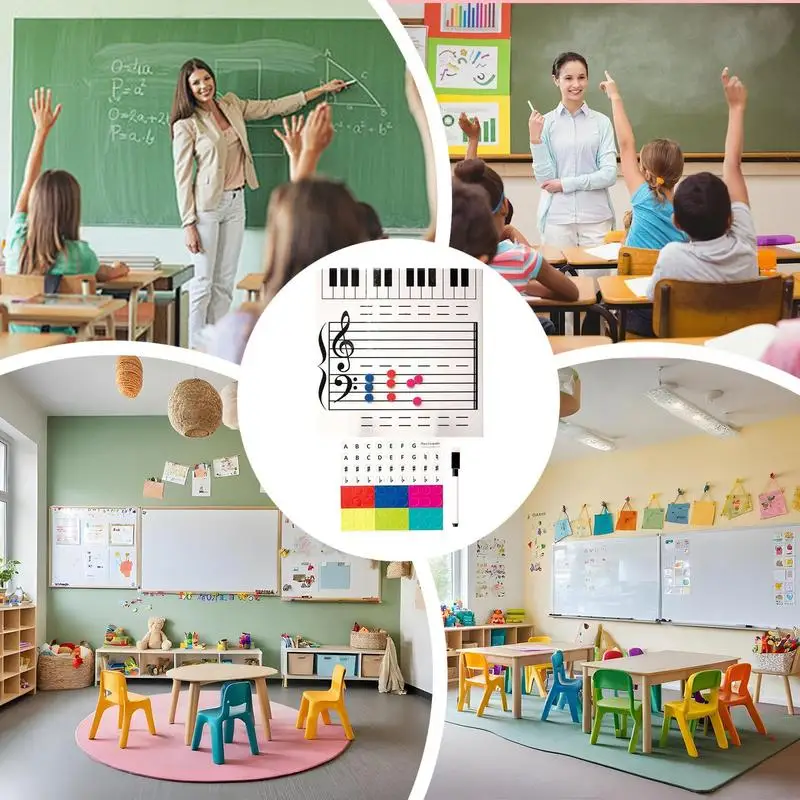 กระดานอ่านโน้ตเพลงสองด้านกระดานอ่านบันทึกแบบแห้งลบสําหรับบทเรียนดนตรีเปียโนอุปกรณ์การสอนประกอบด้วยเครื่องหมายสําหรับ