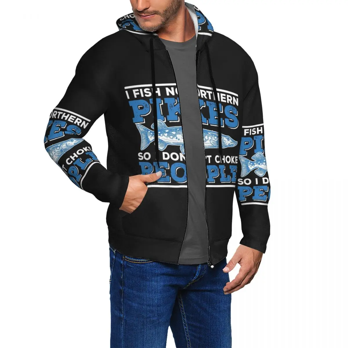 Northern Pike Fishing Humor Muskie Fish Fisherman Zipper Hoodie Pullover Autumn Winter Men Women Sweatshirt Long Sleeve Tops