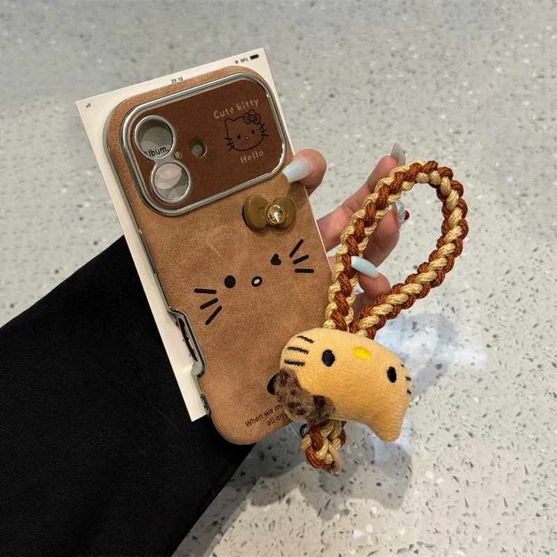 

Sanrio Kawaii Hello Kitty Silicone Mobile Phone Case Anime Cartoon Sweet Exquisite Anti-fall Protective Phone Case with Bracelet