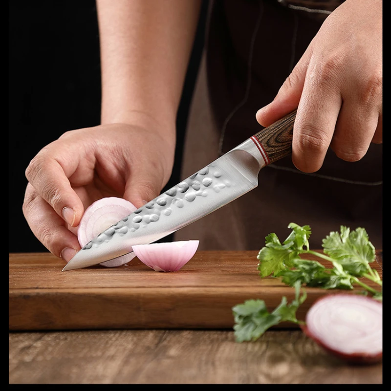 Forged Hammer Pattern Kitchen Knife Color Wood Handle Chef Knife Santoku Knife Universal Knife Fruit Knife