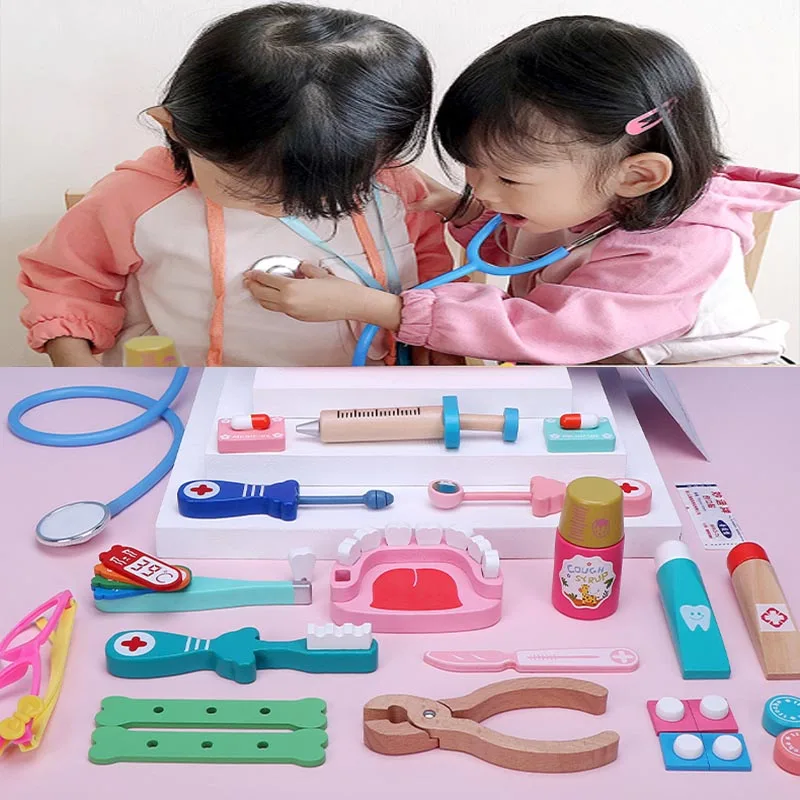 

Kids Wooden Doctor Toy Set Simulation Family Doctor Nurse Medical Kit Toy Pretend Play Hospital Medicine Accessorie Children Toy