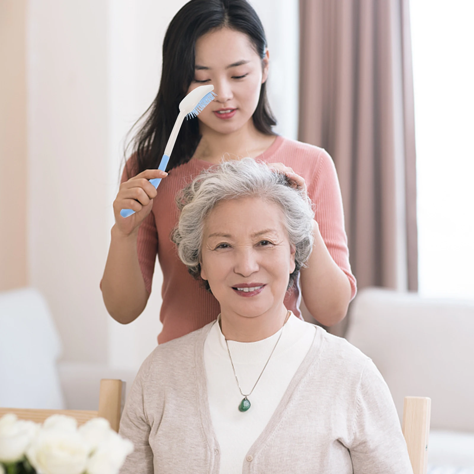 

Long Handle Comb 35cm Plastic Hair Curved Ergonomic Lightweight Durable Wet Dry Hair Men Women Gift Parents Family Disabled