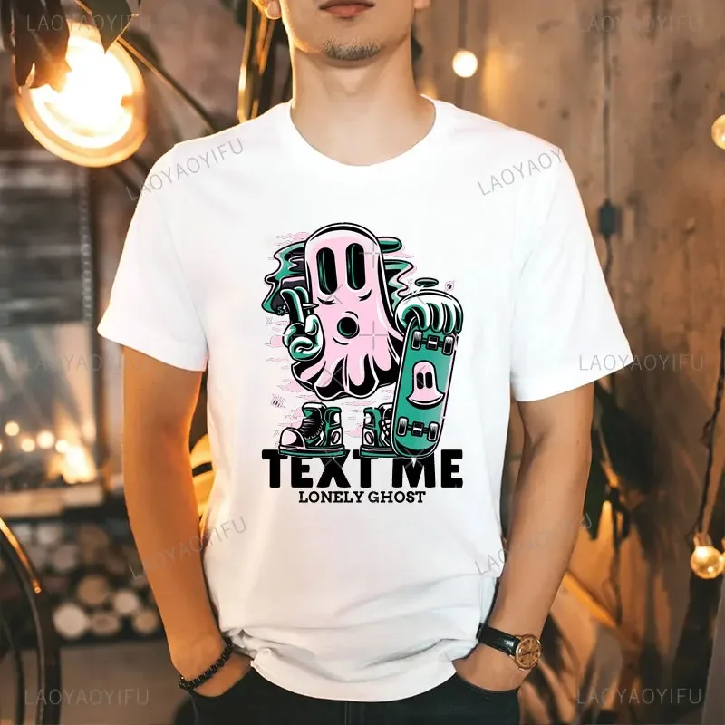 Lonely Ghost 100% Cotton Unisex Tshirt Text Me When You Get Home Print Tee It's Cool To Care Men/Women Casual Streetwear T-shirt