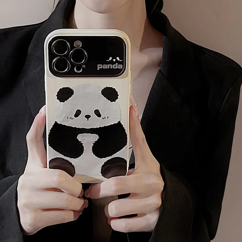 Cartoon Cute SImple Sitting Panda Phone Case for IPhone16 15 14 12 13 11 Pro ProMax Plus X XR Shockproof Phone Cover