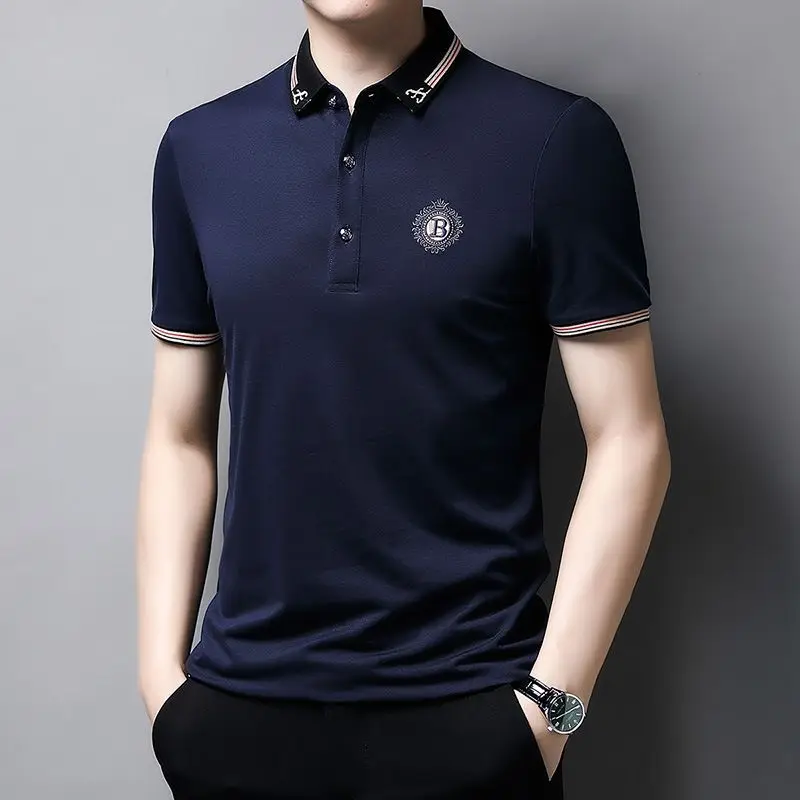 Summer Business Men Short Sleeve Polo Shirts Streetwear Fashion Embroidery Quick-drying Male Clothing Solid Loose Casual Tops