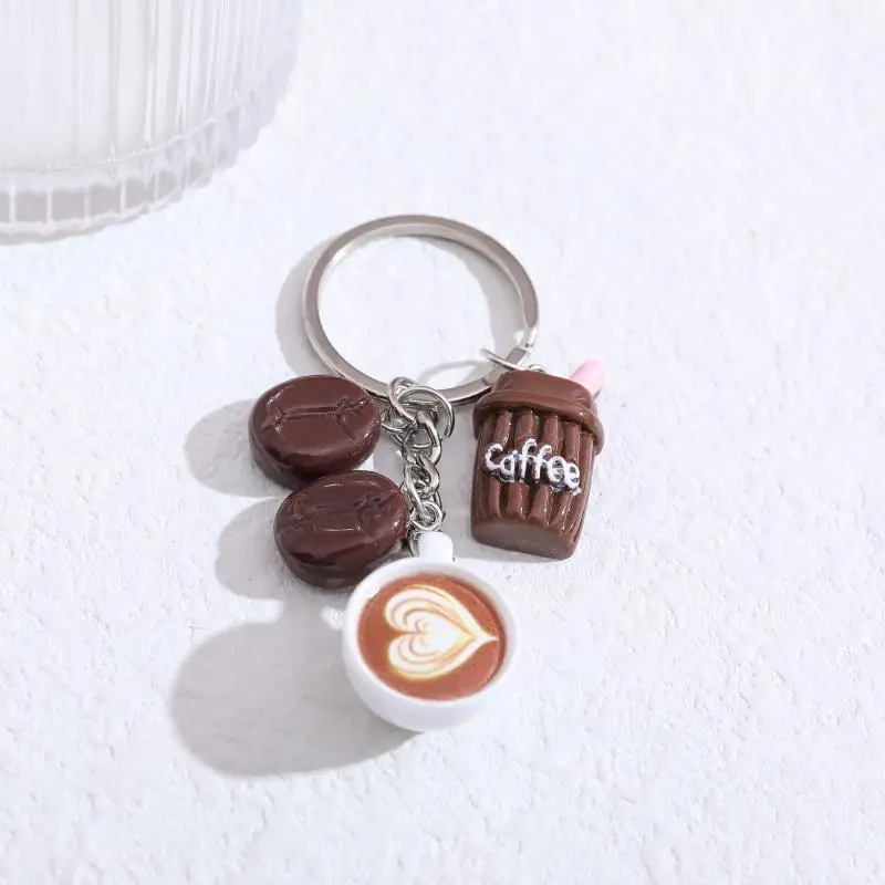 Aesthetic Latte Art Coffee Cup Keychain Kawaii Coffee Bean Bag Charm Miniature Food Pendant Jewelry For Barista Coffee Lover