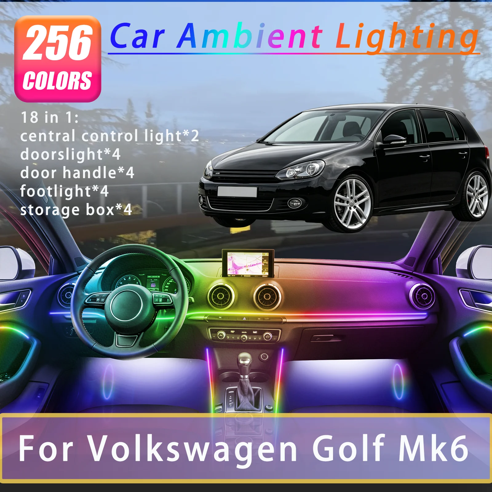 For Volkswagen Golf Mk 6 2008-2013 Years Car Interior Ambient Lights Strips Breathing Lighting Kit App Control Auto Decorative