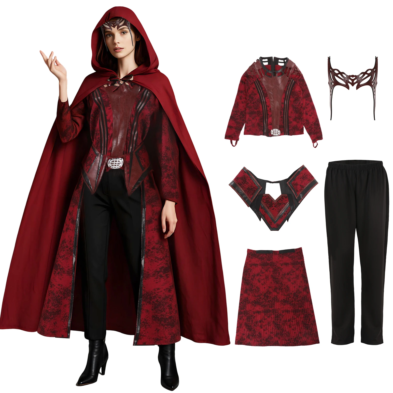 

Women's Scarlet Witch Costume Wanda Maximoff Cosplay Outfit Hoodie Cape Jacket Pants Suit Headpiece Halloween Party Full Set