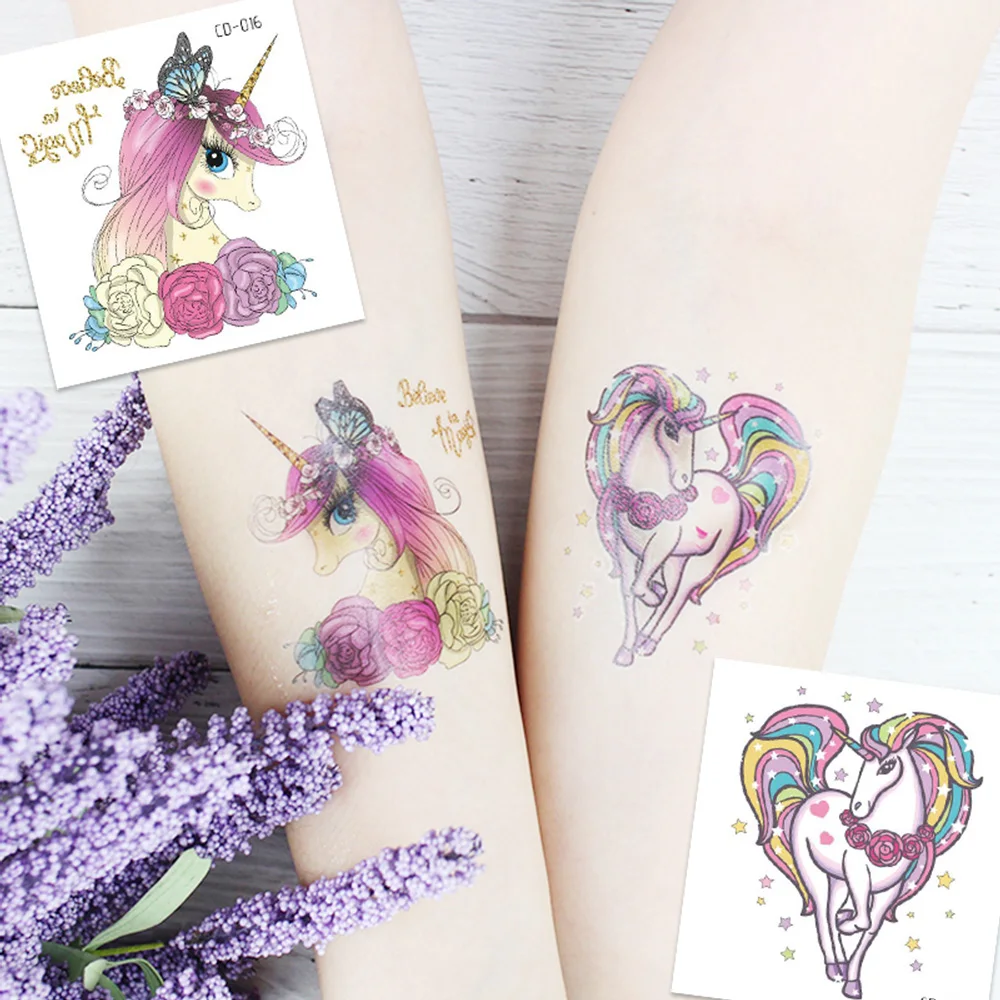 15 Unicorn Tattoo Stickers Waterproof Rainbow Watercolor Hand-Painted Unicorn Birthday Party Decoration Gifts, Pajama Party Supplies, Gift Bag Fillers, Music Festival Decoration Stickers