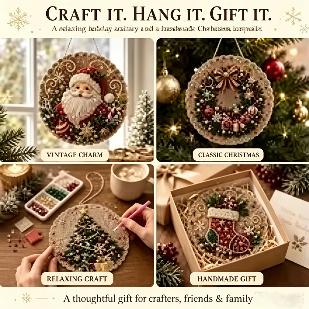 Christmas Pearl Diamond Painting Suncatcher Kit DIY Round Hanging Ornament Acrylic Board Xmas Window Home Decor Craft Supplies - view 6
