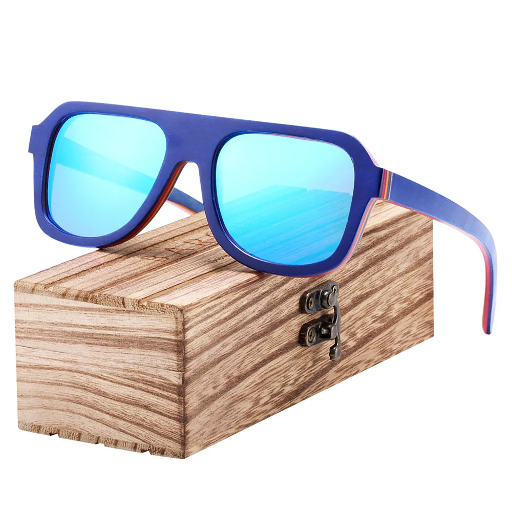 

BARCUR Men Outdoor Polarized Sunglasses Women Wooden Square Frame Personalized Glasses UV400 Driving Travel Wooden Box Sunglass