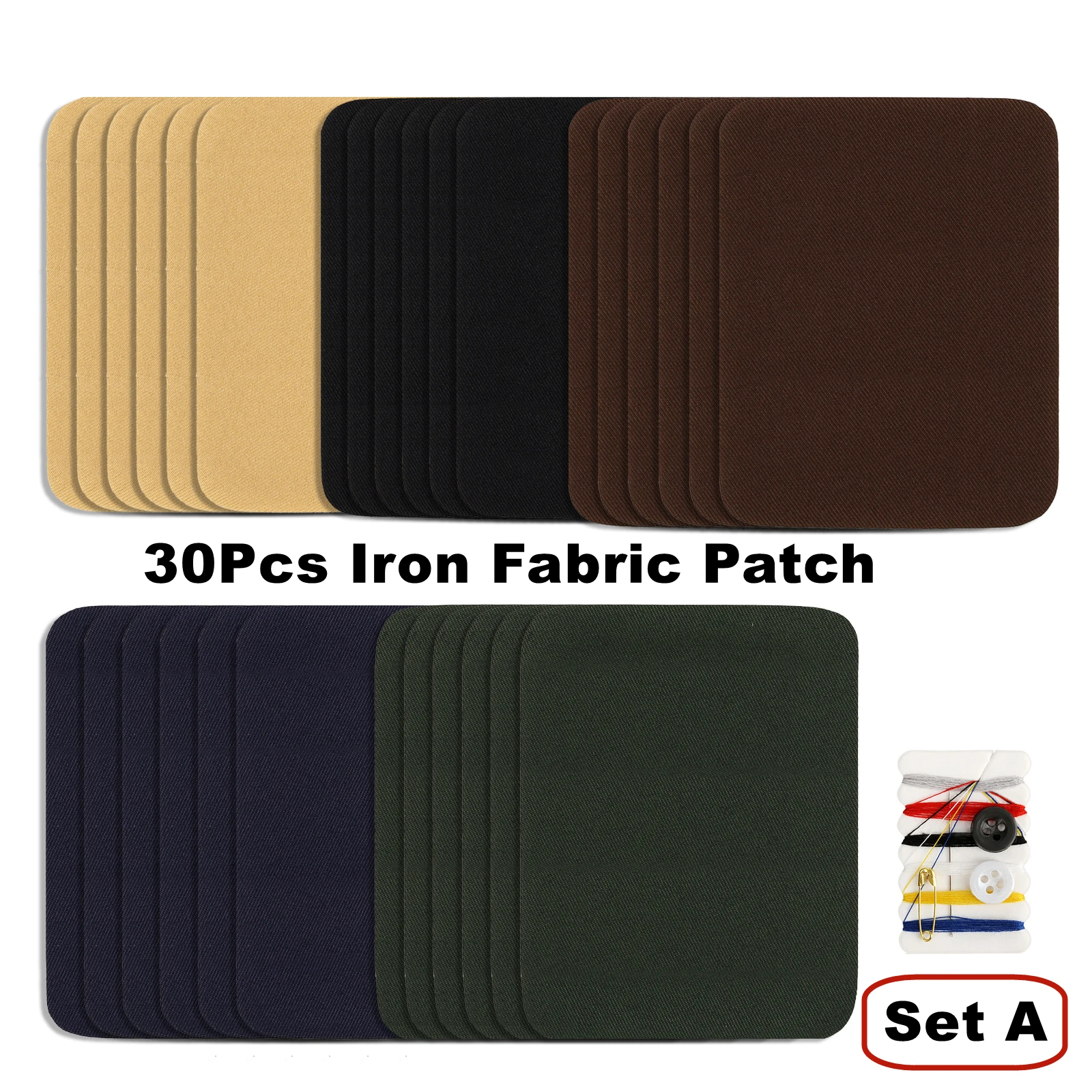 30Pcs/Lot Iron Fabric Patch With Sewing Kit Multipurpose Hot Melt Adhesive Patch Repair For DIY,Clothes,Jeans (5 Color,3.9”X5”)