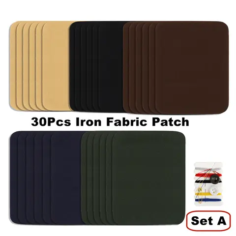 Patch de tissu en fer avec Kit de couture, 30 pièces/lot, réparation de Patch adhésif thermofusible polyvalent pour bricolage, vêtements, Jeans (5 couleurs, 3.9 "X5")