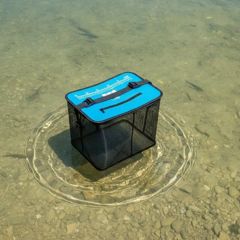 Schwimmender Fischernetzkorb, tragbar, faltbar, zusammenklappbarer Fischeimer für Camping- und Angelausflüge, 1 Stück – Detail 4