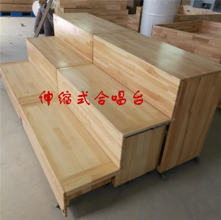 Movable folding push-pull retractable solid wood chorus stage shadow floor step three layers
