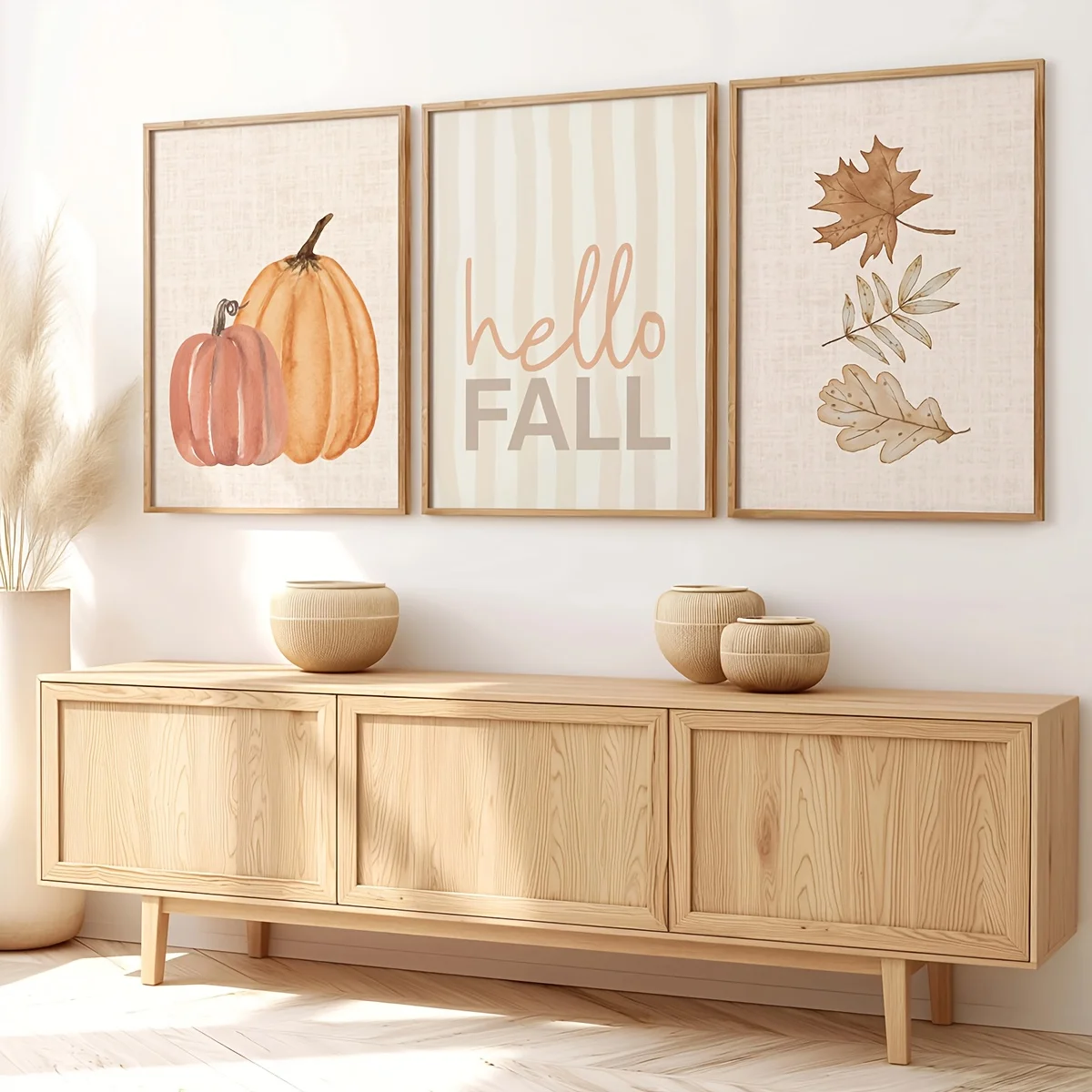 1/3pcs Hello Autumn Logo Canvas Print Pumpkin Maple Leaf Autumn Wall Art Poster for Modern Living Room Halloween Home Decor Gift