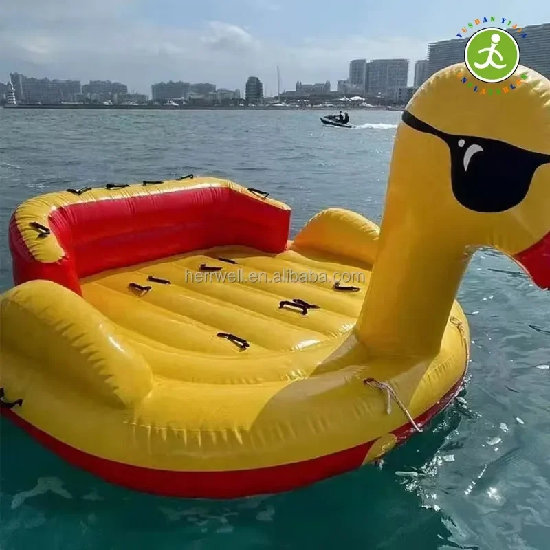 

JWHot Sales Factory Outlet 2 Persons Inflatable Aqua Speed Flying Boat Ski Tube Water Sport Toy Crazy Towable Duck Sofa Boat