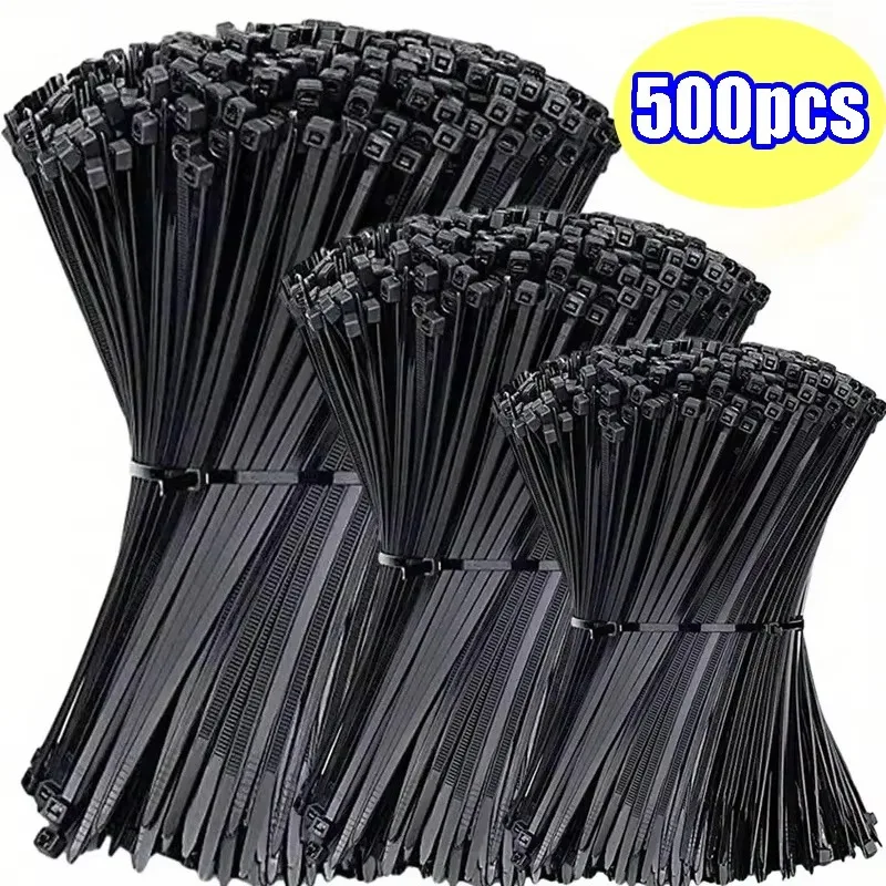 500/400/300Pcs Plastic Nylon Cable Ties Self-locking Cord Ties Straps Adjustable Cables Fastening Loop Home Office Wire Zip Ties