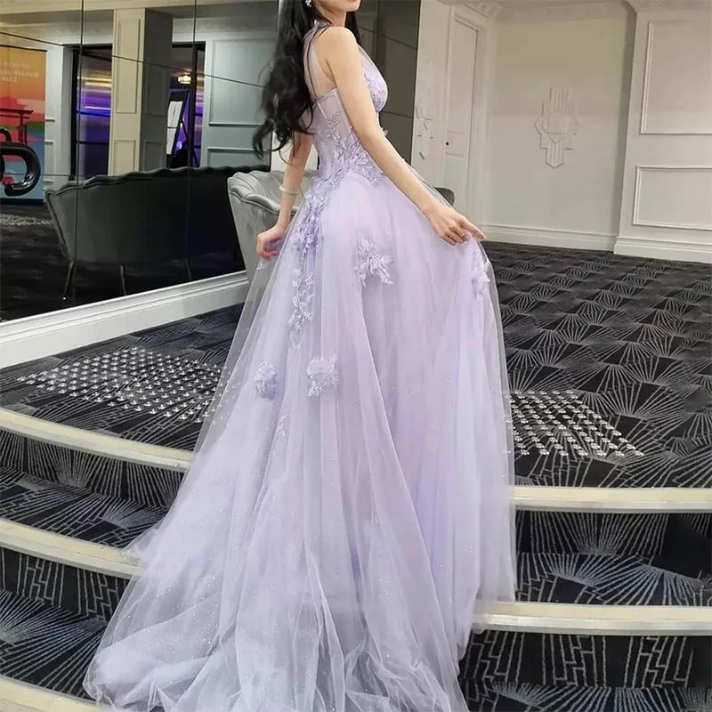 Elegant  Formal Party Gown Celebrity Prom Dresses Lilac A-LINE One Shoulder Split Long Evening Dresses