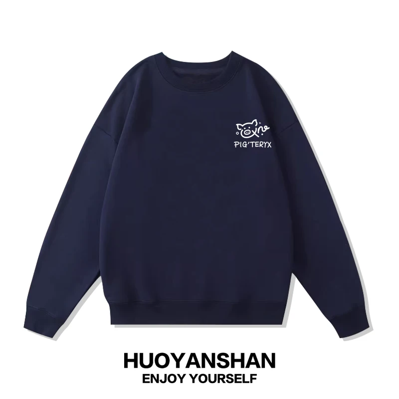Warm Fce Lined Hoodie ex Oversized Casual Sle Pig Design Winter Clothing Comfortable Loose Top for Men And Women