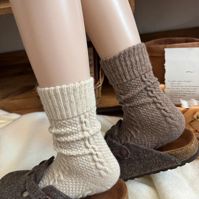 1/5 أزواج الخريف/الشتاء الدافئة سميكة المرأة مخطط منتصف جوارب أنبوبية لينة مريحة المألوف مضلع الفم المنزل الجوارب غير رسمية #5
