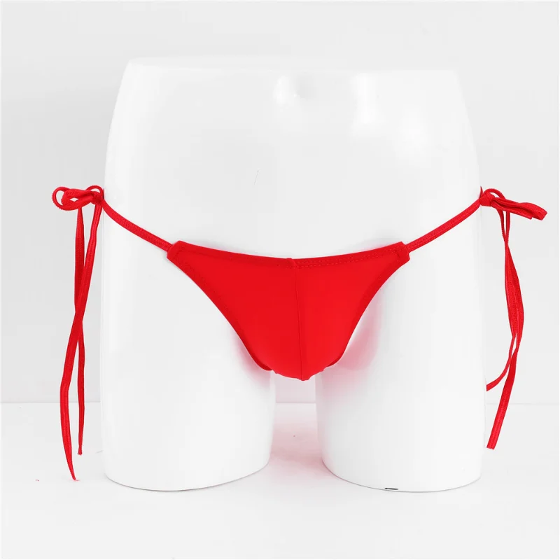 Sexy String Bikini Underwear Men Side Tie Swimsuit Low Waist Underpants Bandage Micro U Convex Pouch Thongs Calzoncillos Hombre