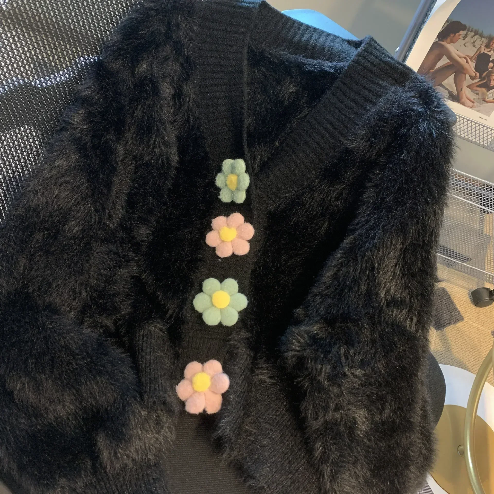 3d flower Cardigan Lolita y2k sweater sweet Single Breasted V-Neck pink sweater coat kawaii Knitted Tops Jumpers sueter mujer