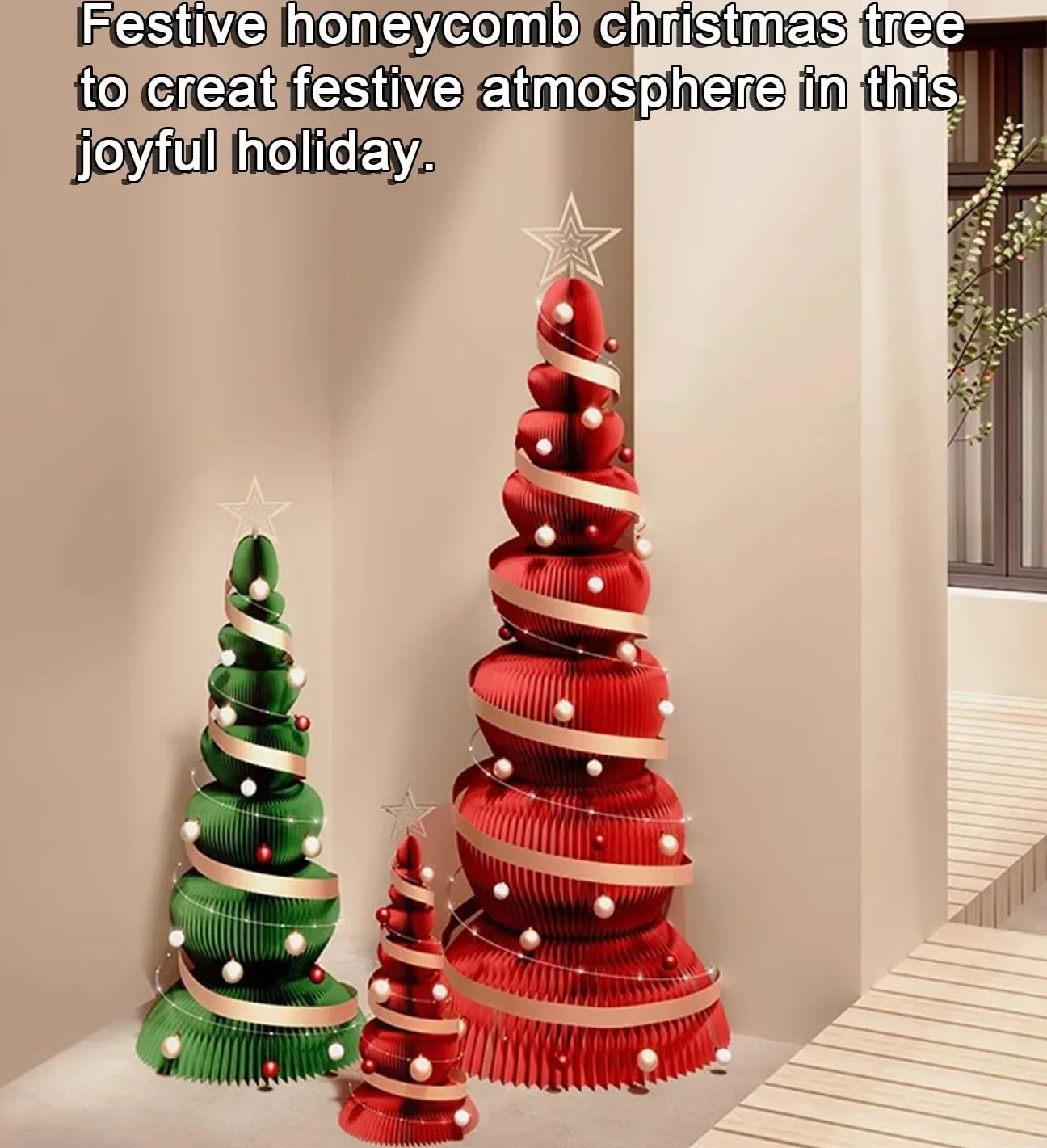 gg-Foldable Green Christmas Tree Paper Christmas Tree With Accessories Honeycomb Christmas Tree For Party