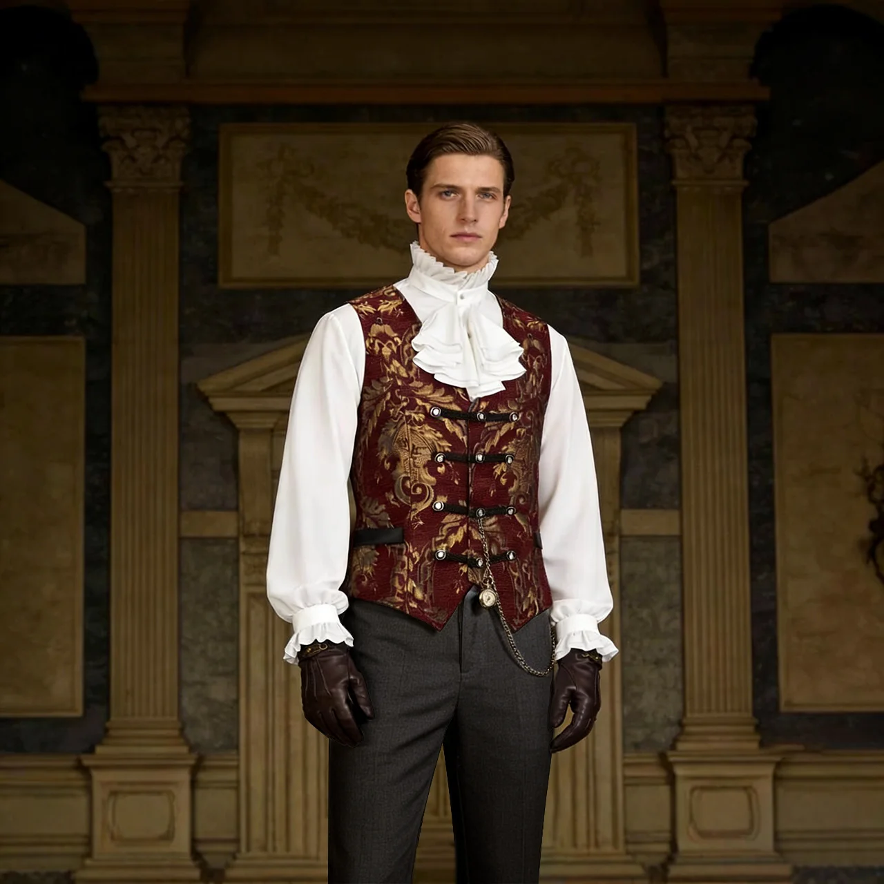 Men's Victorian Steampunk Waistcoat - Retro Brocade Vest for Renaissance Costume, Gothic Party & Cosplay
