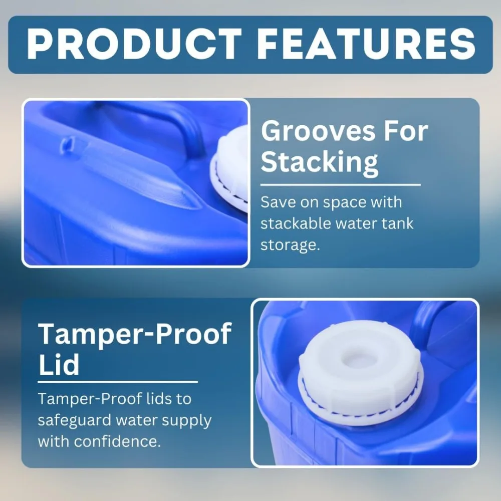Contenitori impilabili per la conservazione dell'acqua da 5 galloni con coperchi e rubinetto per forniture di sopravvivenza di emergenza