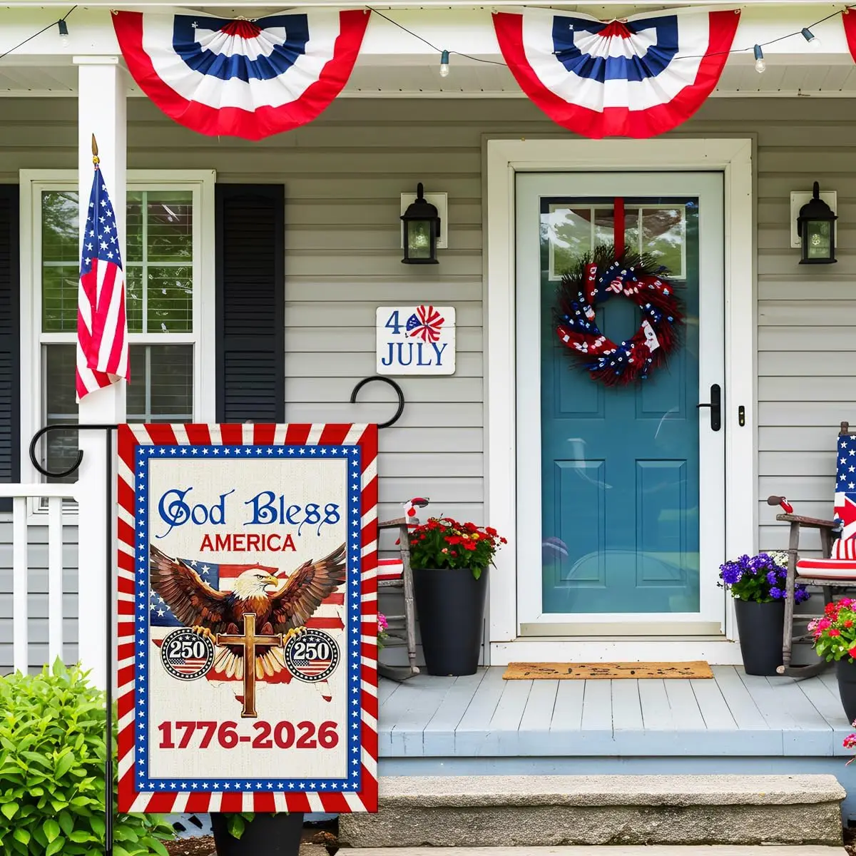 Independence Day Garden Flag for Outside,God Bless America Eagle Cross Yard Flags for 4th of July Patriotic Memorial Day Law MMZ
