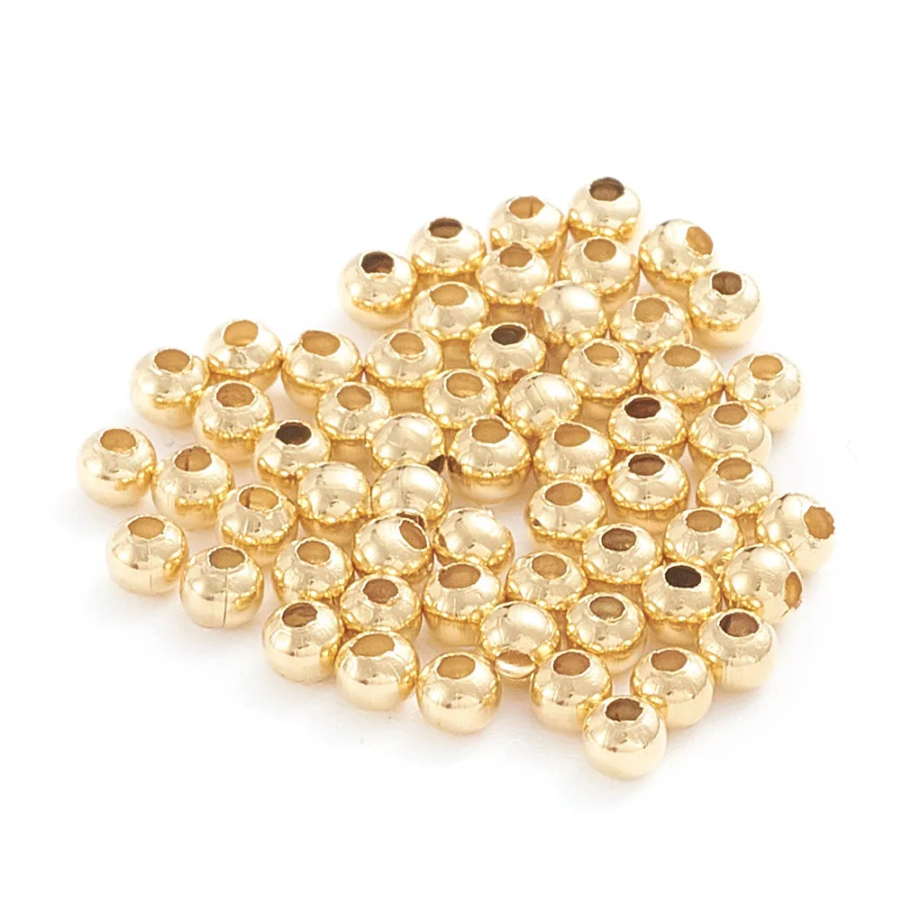 500 pcs Hollow Round Real 18K Gold Plated 304 Stainless Steel Beads