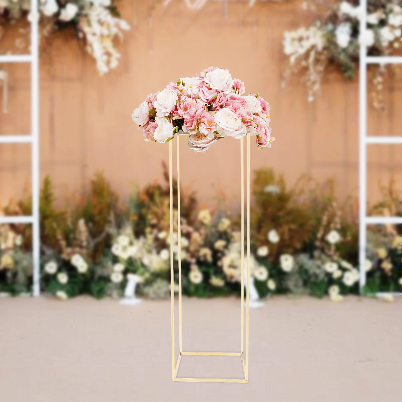 29*29*100cm Gold Flower Floor Stand Metal Column Flower Stand Flower Arrangement For Wedding Party Dinner Centerpiece