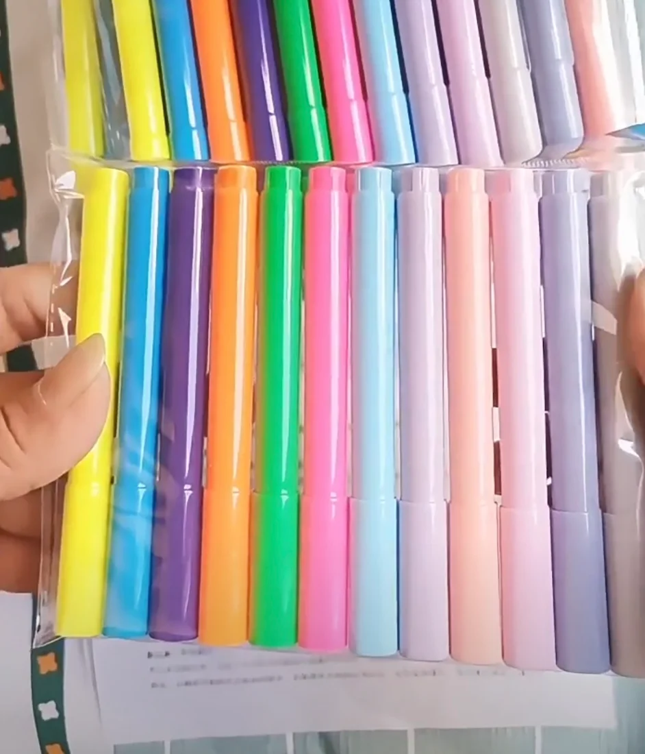 12pcs fluorescent highlighters, Neon color and Soft color, quick-drying, chisel tip, stain-free