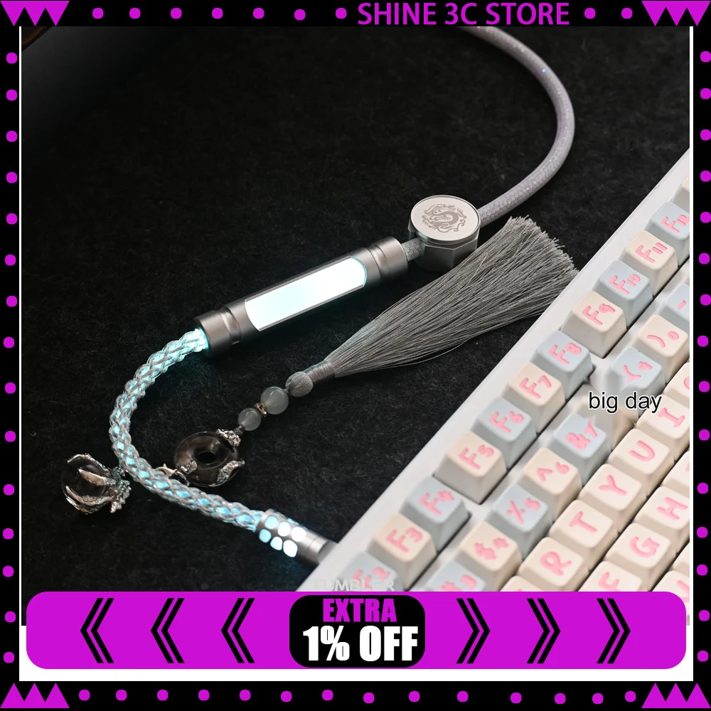 Tumbler Studio Silver Dragon V2 One-to-Two 8K Full Lighting Single Crystal Copper Custom Mechanical Keyboard Aviator Cable