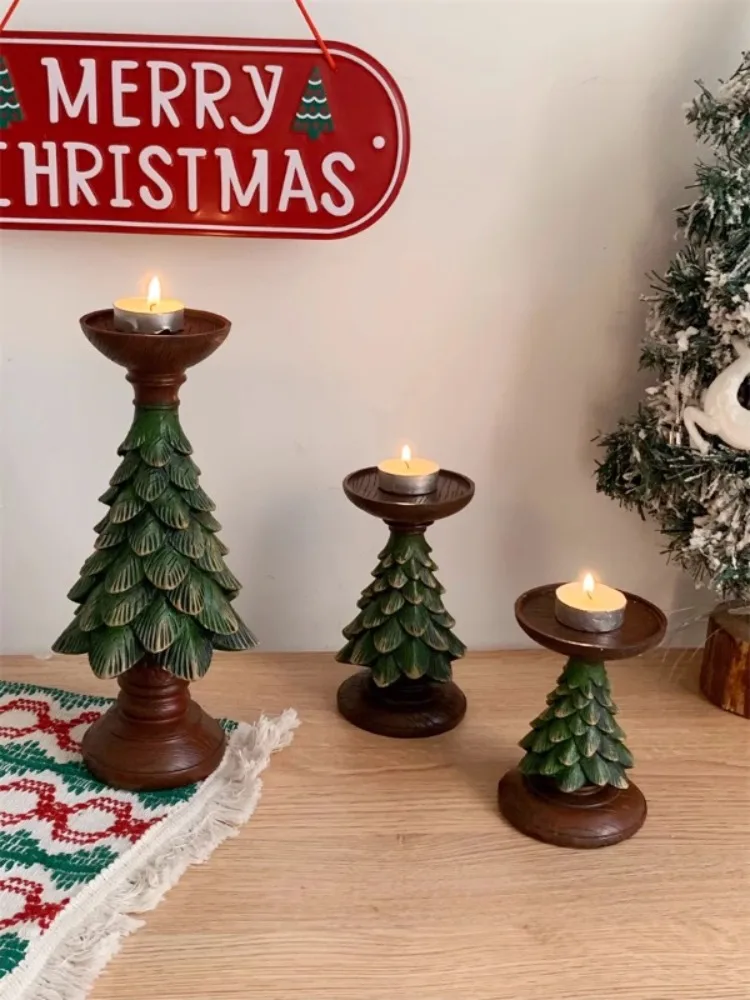 AhunderJiaz-Vintage Christmas Tree Candle Holders, Home, Living Room, Desktop Decorations, Festive Ambiance, Photography Props