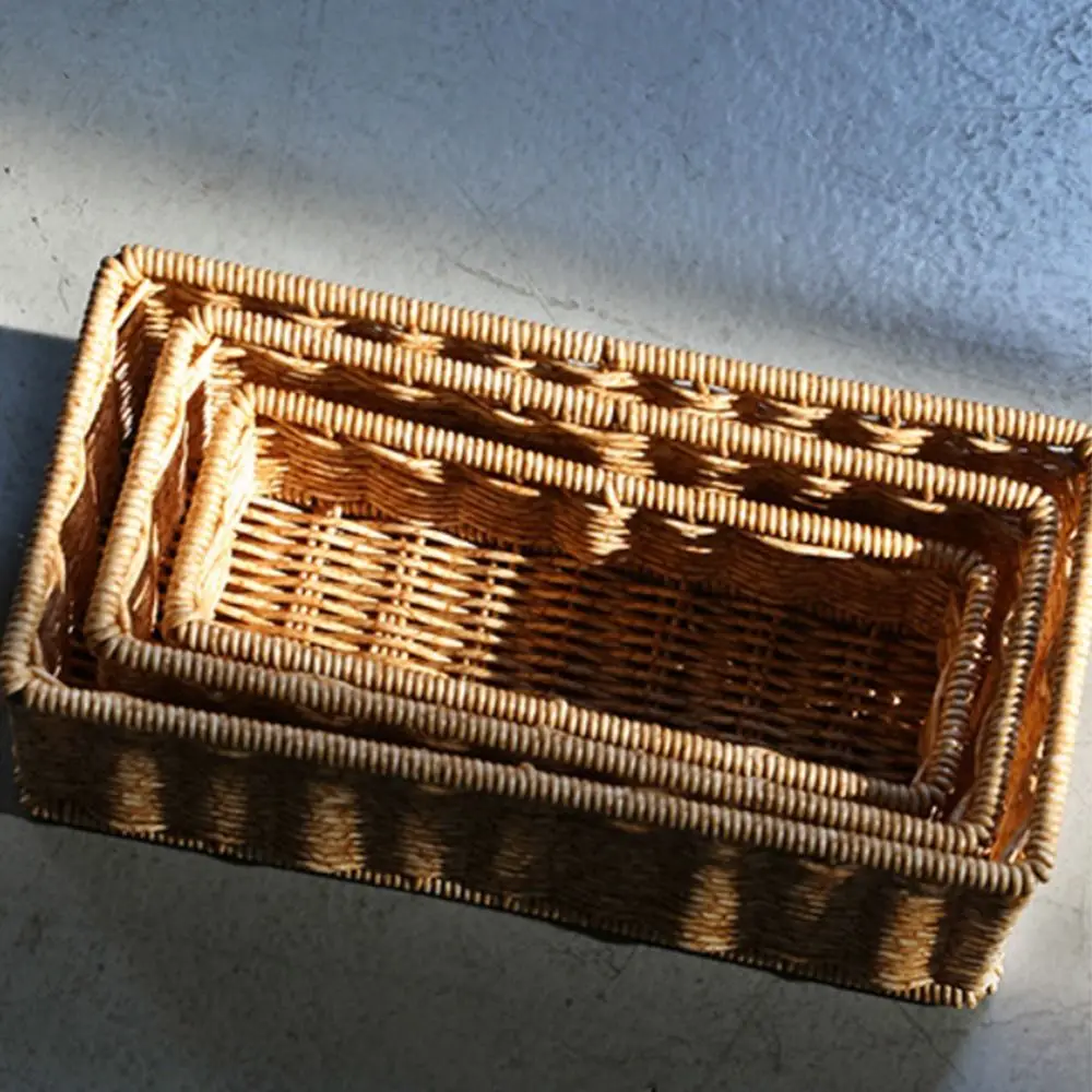 Coffee Storage Basket Plastic Rectangle Desktop Organization Box Woven Pattern Seasoning Bottle Display Basket Home Shop Hotel